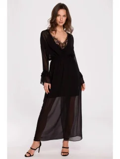 Dámske šifónové šaty so spodničkou K136 Čierna - Makover