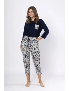 Dámske pyžamo WICTORIA 1664 Tmavomodré s béžovou - LEVEZA
