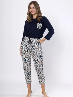 Dámske pyžamo WICTORIA 1664 Tmavomodré s béžovou - LEVEZA