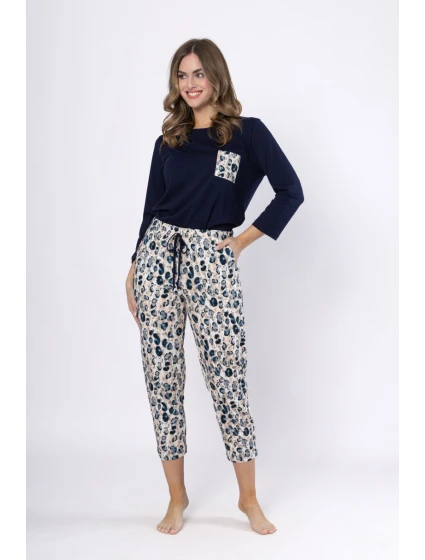 Dámske pyžamo WICTORIA 1664 Tmavomodré s béžovou - LEVEZA