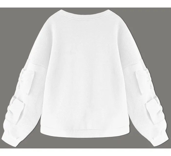 Teplá biela dámska mikina s mašľami (23999)