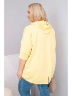 Dámská mikina Plus Size z viskózy s kapucí a klokaní kapsou žlutá Dámská mikina Plus Size z viskózy s kapucí a klokaní kapsou žlutá