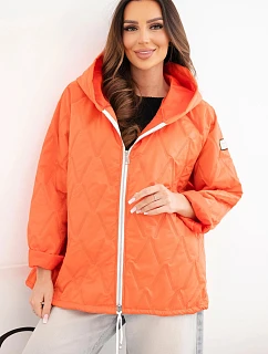 Dámska jarná prešívaná bunda s kapucňou a zipsom tmavo oranžová