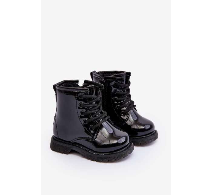 Dziecięce Botki Lakierowane Z Suwakiem Czarne Tibbie