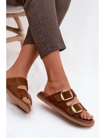 Dámské pantofle z imitace semiše s zlatými přezkami Camel Averia