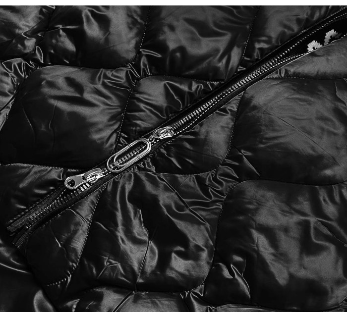 Čierna dámska bunda s ozdobnou lemovkou (B8113-1)