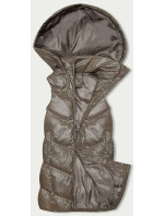 Dlhá béžová páperová vesta s kapucňou (5M3183-84)