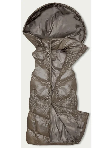 Dlhá béžová páperová vesta s kapucňou (5M3183-84) Dlhá béžová páperová vesta s kapucňou (5M3183-84)