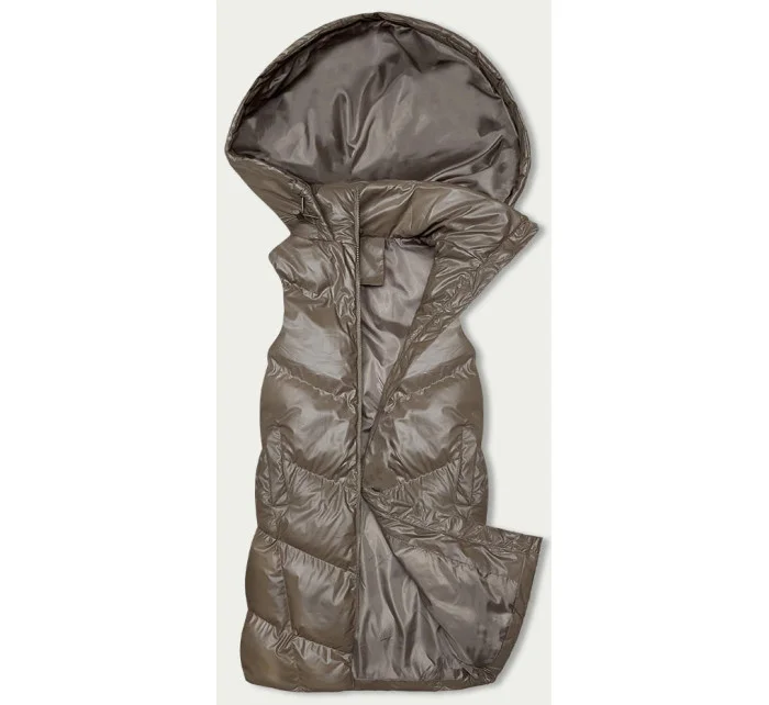 Dlhá béžová páperová vesta s kapucňou (5M3183-84) Dlhá béžová páperová vesta s kapucňou (5M3183-84)