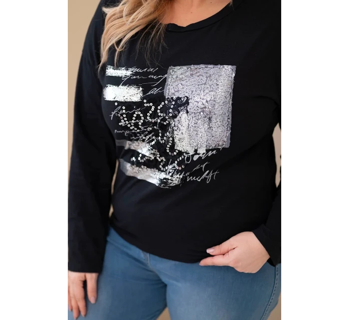 Dámska blúzka s potlačou v nadmernej veľkosti s dlhším zadným dielom čierna