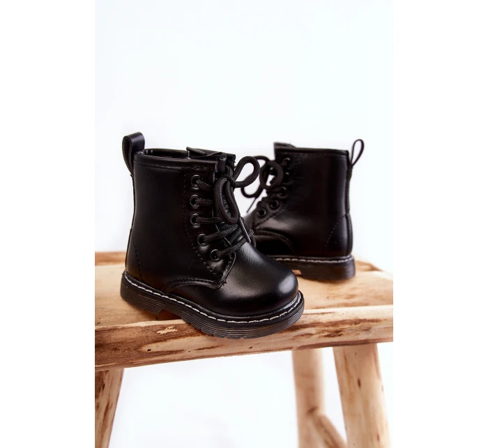 Dziecięce Botki Skórzane Z Suwakiem Czarne Omua Dziecięce Botki Skórzane Z Suwakiem Czarne Omua