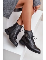 Kožené Boty Na Ploché Podešvi S Dekorací  Černé model 21678227 - Maciejka