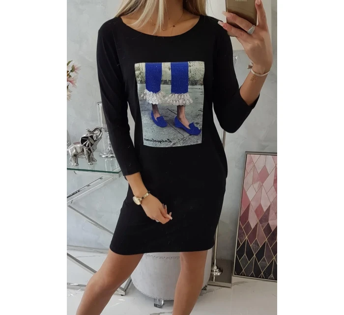 3D grafické šaty so zirkónmi čiernej