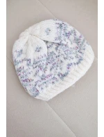 Dámska zimná vlnená čiapka s nórskym vzorom K354 ecru+purple