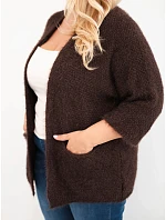 Dámský svetr Plus Size s kapsami bez zapínání hnědý Dámský svetr Plus Size s kapsami bez zapínání hnědý