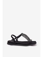 Płaskie Eleganckie Sandały Damskie Z Kryształkami Artiker 56C1370 Czarne