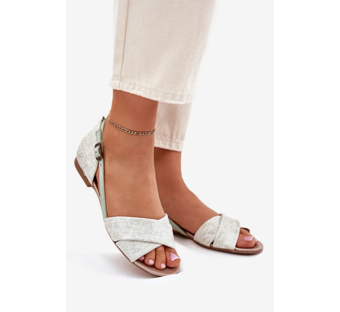 Skórzane Sandały Płaskie Maciejka 04614-46 Miętowe