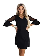 Trapézové šaty s rukávy a výstřihem do V černé model 22075172 - numoco