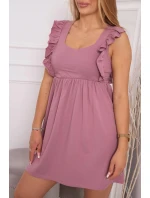 Šaty s volánikmi na bokoch tmavoružové