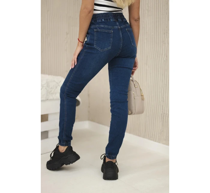 Tmavé džínsové nohavice s rebrovaným lemom