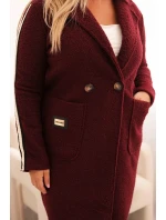 Dámske Plus veľkosť Faux ovčej vlny kabát s vreckami bordová