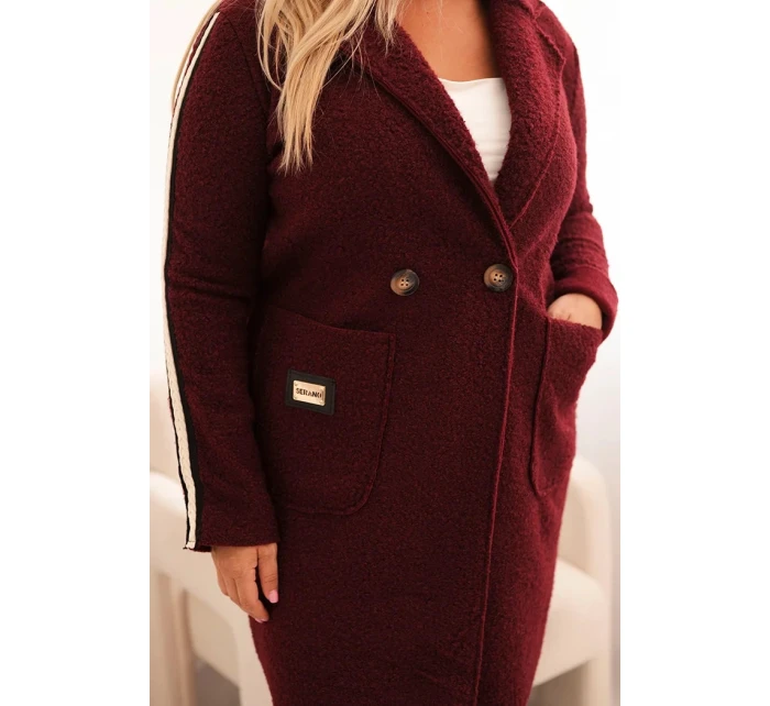 Dámske Plus veľkosť Faux ovčej vlny kabát s vreckami bordová