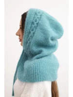 Dámska čiapka s kapucňou, šnurovaním a pleteným vzorom, mentolová Dámska čiapka s kapucňou, šnurovaním a pleteným vzorom, mentolová