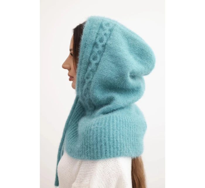 Dámska čiapka s kapucňou, šnurovaním a pleteným vzorom, mentolová Dámska čiapka s kapucňou, šnurovaním a pleteným vzorom, mentolová