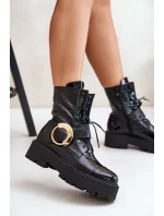 Kožené boty se zlatou sponou černé model 21672986 - Zazoo