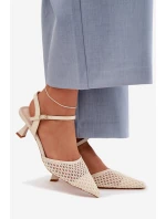 Dámské sandály na podpatku s síťkou světle béžové Brilora