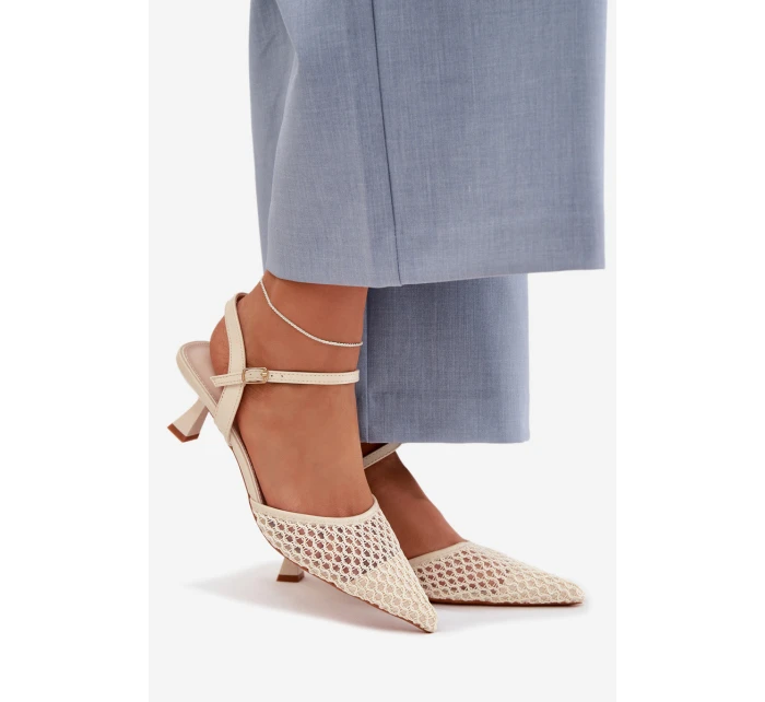 Dámské sandály na podpatku s síťkou světle béžové Brilora