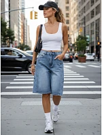 Dámske bermudy po kolená s cargo vreckami z džínsoviny FashionStreet SY0512