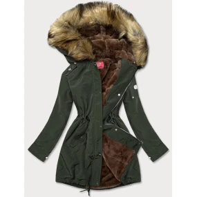 Dámska bunda parka v army farbe s kožušinovou podšívkou (m-21506)
