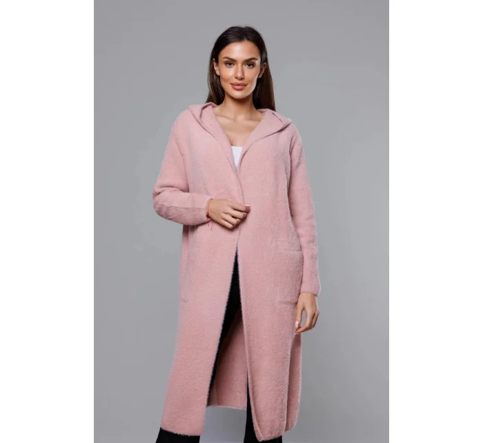Dlouhý vlněný přehoz přes oblečení typu alpaka v růžové barvě s kapucí model 18059159 - MADE IN ITALY Dlouhý vlněný přehoz přes oblečení typu alpaka v růžové barvě s kapucí model 18059159 - MADE IN ITALY