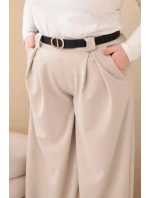 Plus veľkosť dámske široké nohavice z viskózy s opaskom béžová