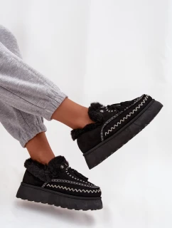 Dámské sněhule na platformě s kožíškem a třásněmi Černé model 21744632 - Boto