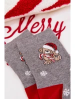 Dámské vánoční ponožky sněhové vločky medvěd v čepici Santa Claus tmavě šedé