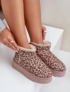 Dámske snežnice s leopardím vzorom na platforme zateplené kožušinou hnedej farby Xamella