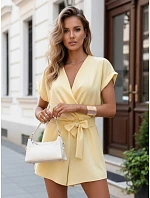 Dámsky letný overal s obálkovým výstrihom žltý FashionStreet EY2642 Dámsky letný overal s obálkovým výstrihom žltý FashionStreet EY2642