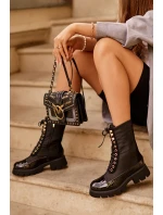 Zateplené pracovní boty na plochém podpatku Černé model 21633334 - Boto