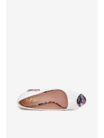Skórzane Czółenka Z Ozdobnym Obcasem Lewski Shoes 2608/K Białe