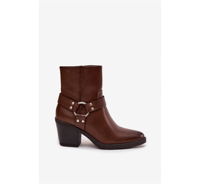 Zateplené dámské kotníkové boty na podpatku s ozdobným prvkem hnědé Jurelle