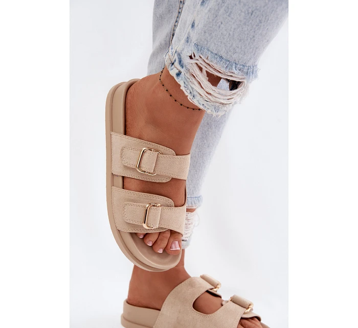 Dámské pantofle se zlatými sponami Béžové Pelorin