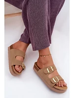 Kožené semišové dámské sandály na platformě s přezkami Vinceza Béžové