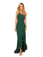Tmavě zelené dlouhé dámské šaty přes jedno rameno ve stylu model 16968632 - numoco Tmavě zelené dlouhé dámské šaty přes jedno rameno ve stylu model 16968632 - numoco