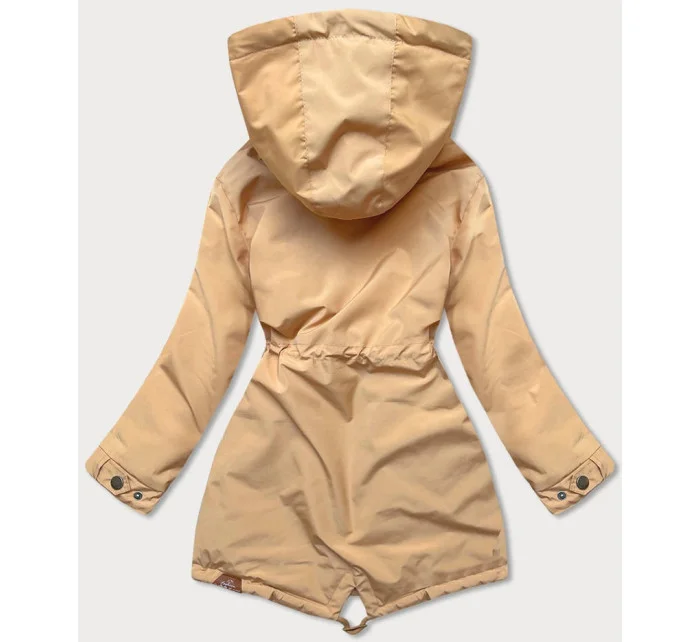Dámska bunda v pieskovej farbe s kapucňou (CAN-563)