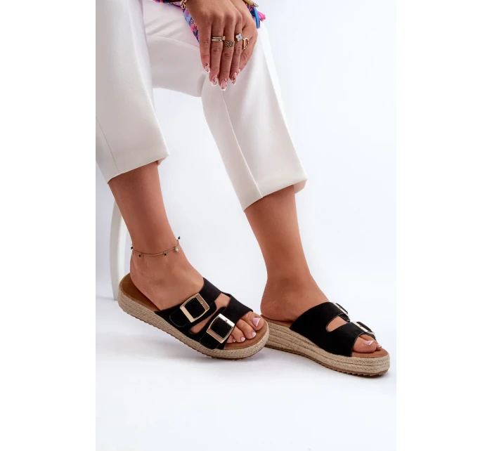 Dámske papuče s opleteným eko semišom čierne Zaloemi