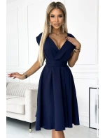 348-6 SCARLETT - rozšírené šaty s obálkovým výstrihom - ZELENÉ