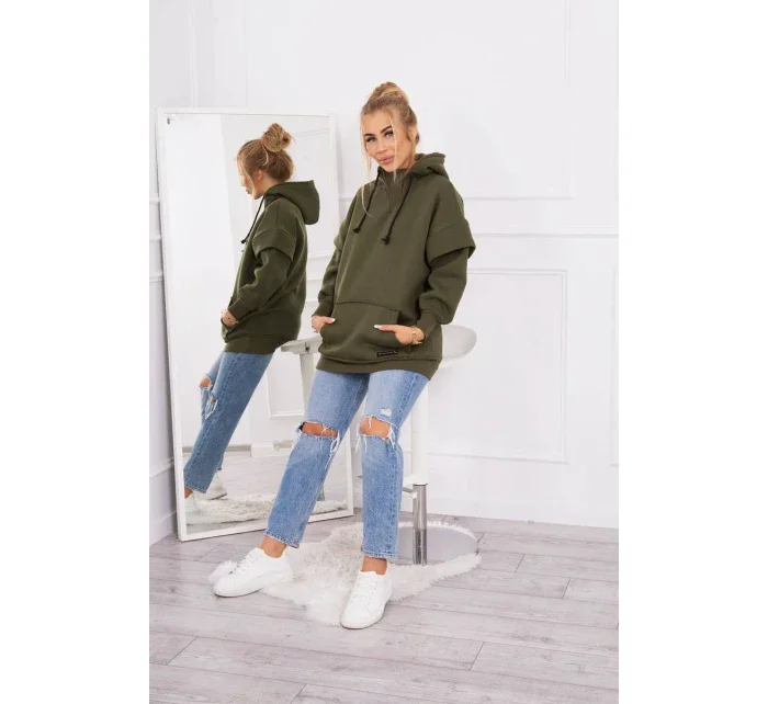 Zateplená blúzka s polovičným rolákom khaki farby Zateplená blúzka s polovičným rolákom khaki farby