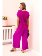 Viskózový komplet plisovaná halenka + kalhoty tmavě fialová